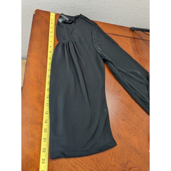 The Limited Sheer Blouse M Black Pleated Long Open Sleeve Crew Neck Shirt Office - Picture 8 of 9